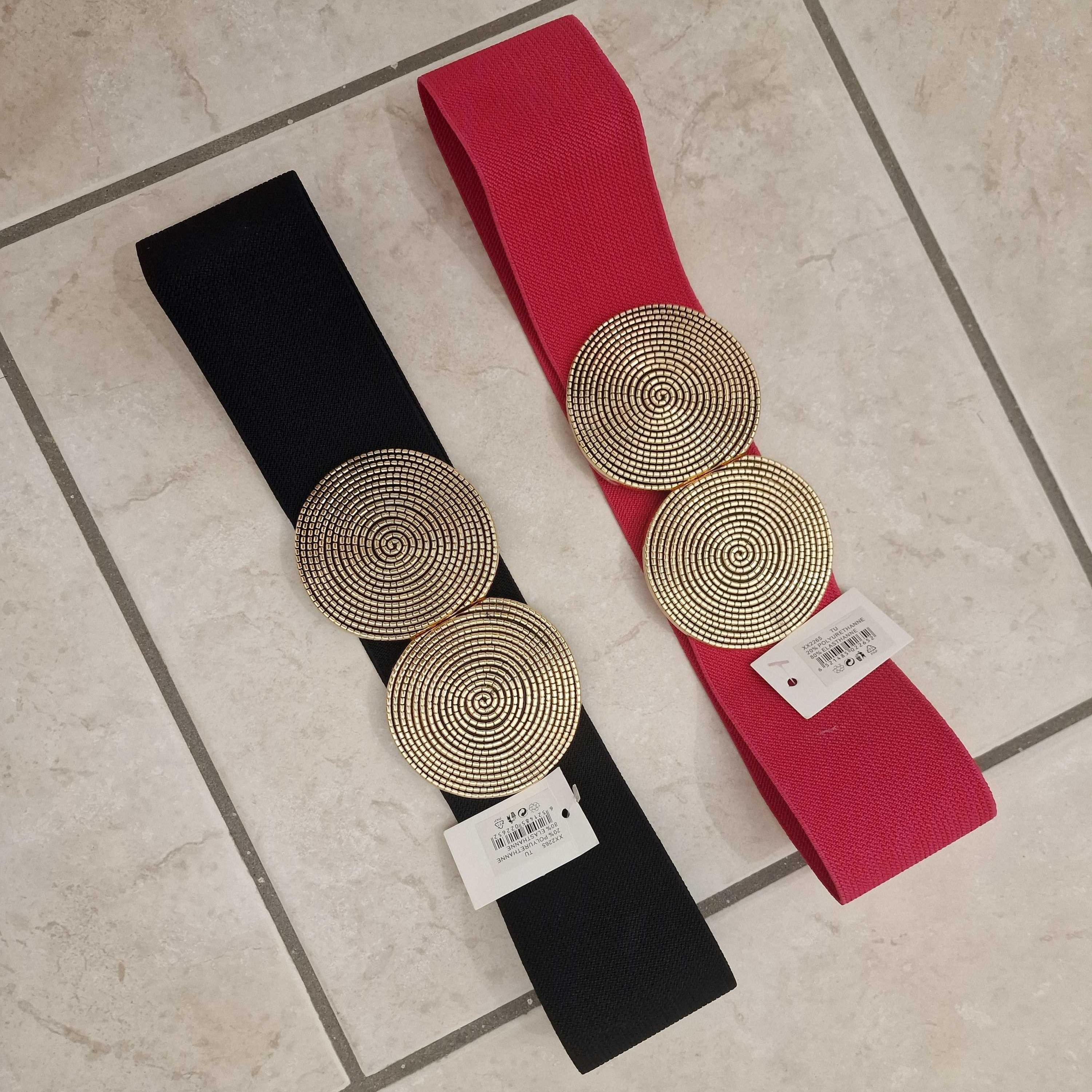 Cintura Spirale Design Elegante Con Dettaglio Oro Taglia Unica Elastica In Nero E Fucsia Accessorio Versatile Per Abbinamenti Casual O Formali