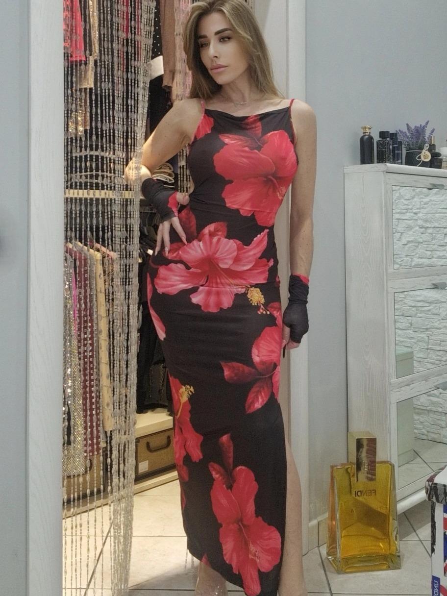 Maxi Dress Flowers Red