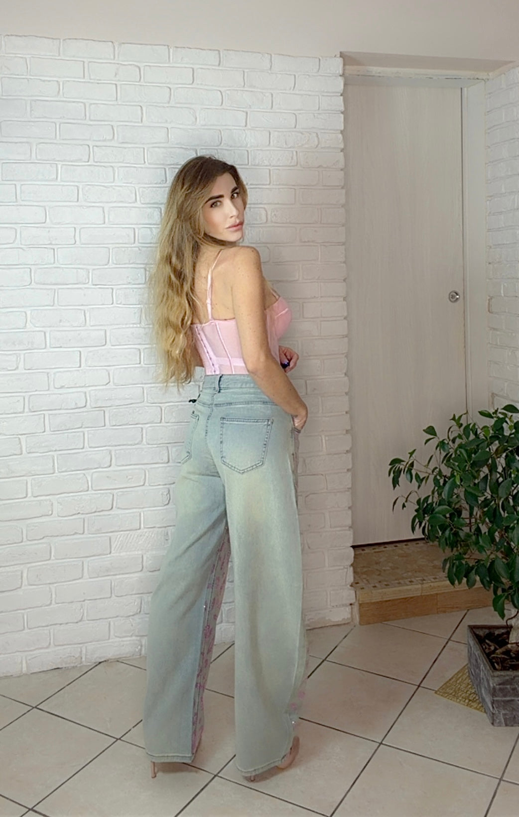 Denim Leo Pink in Strass