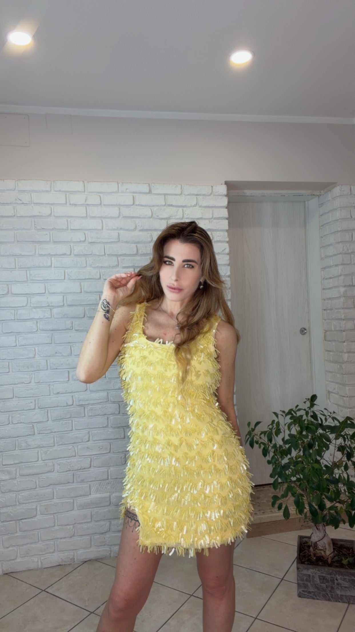 Mini Dress Piume di Paillettes