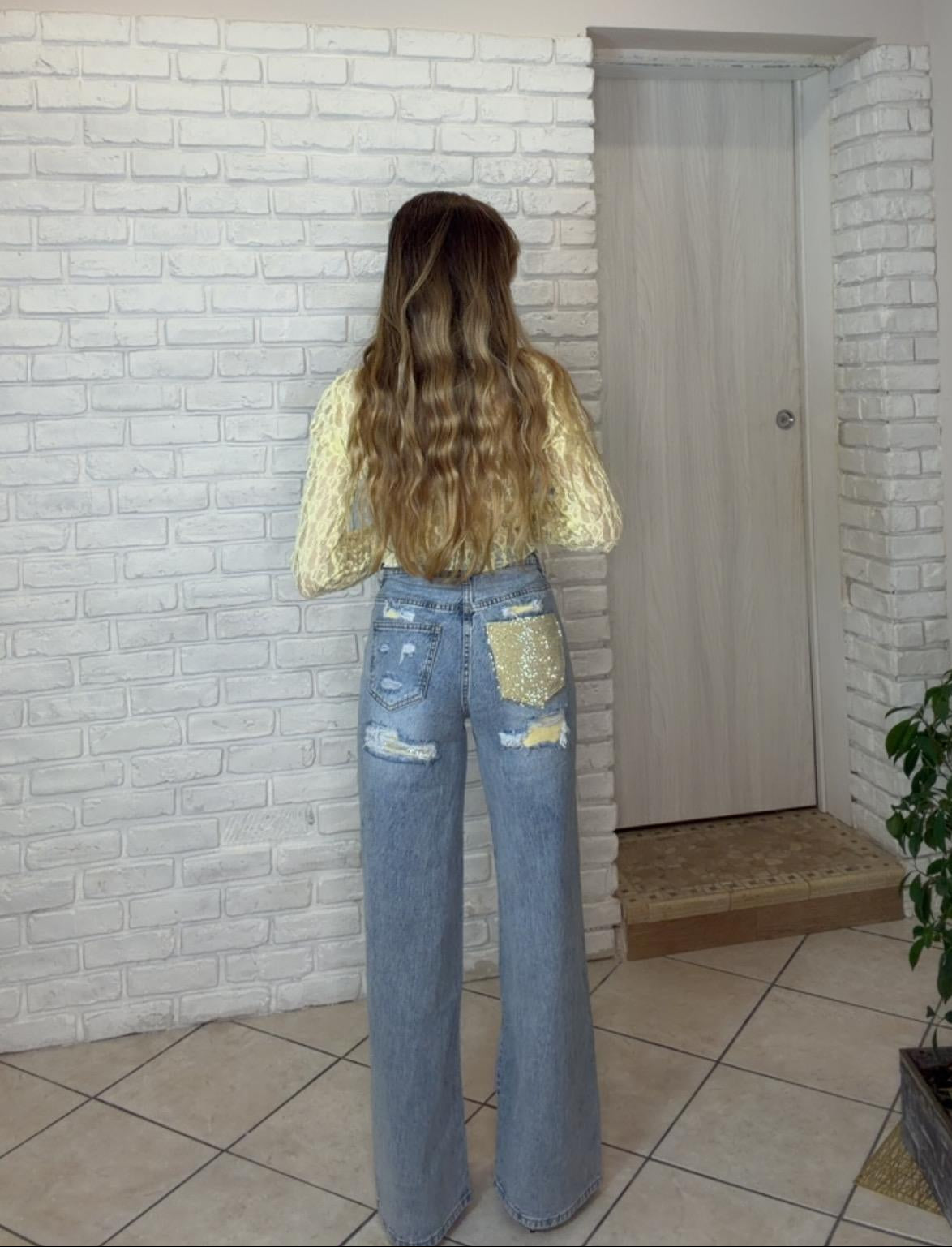 Denim Crystal Pocket