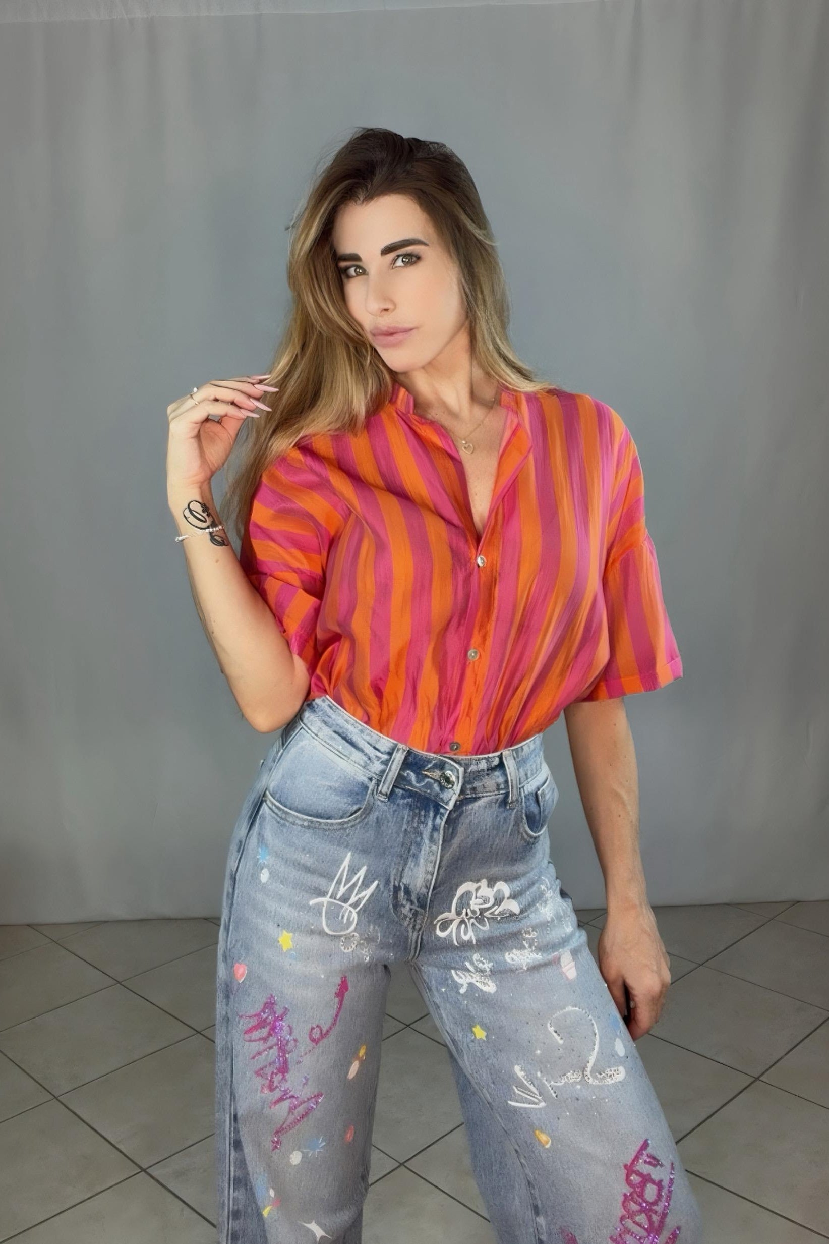 Camicia Satin collo Coreano