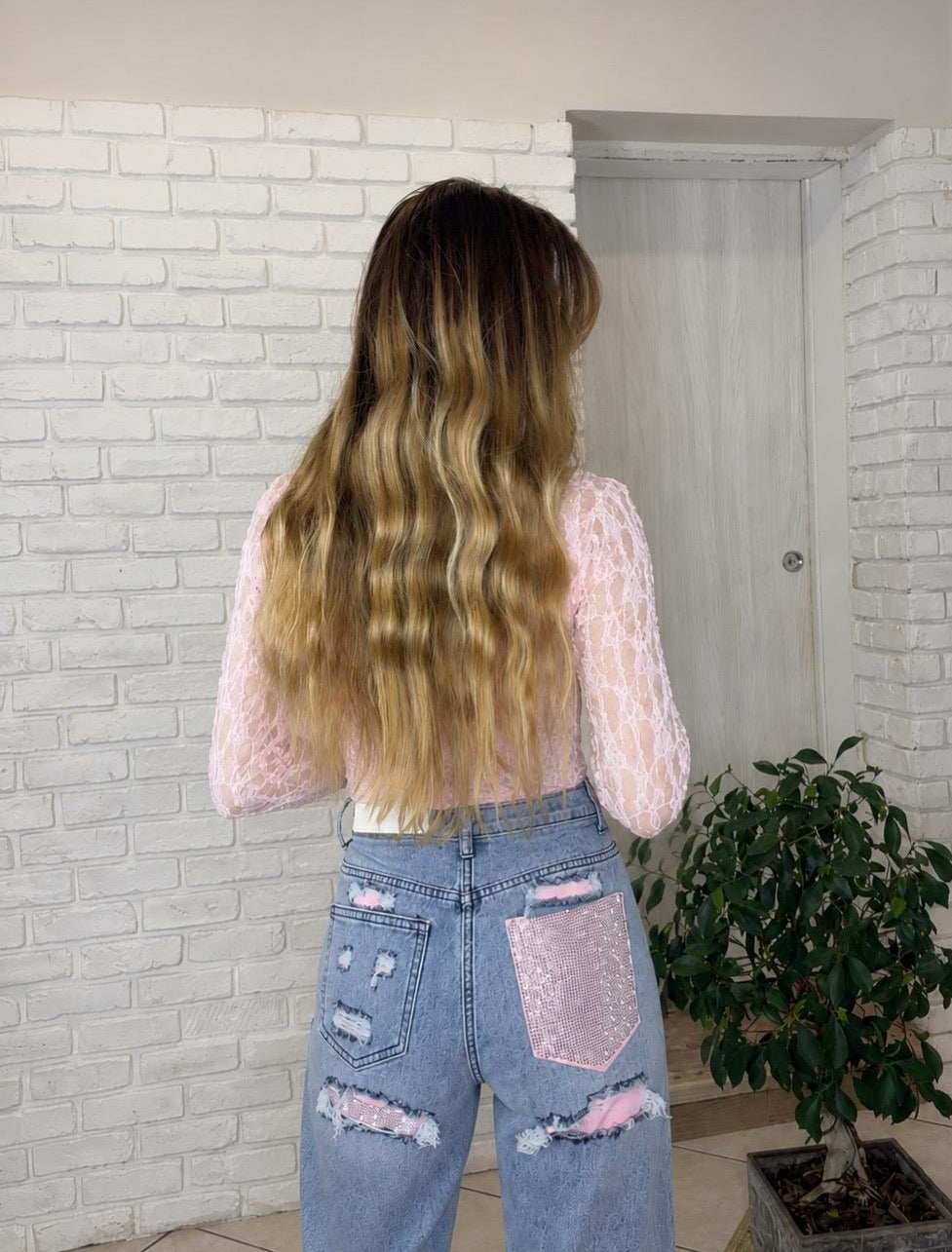 Denim Crystal Pocket